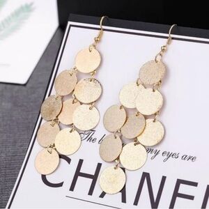 NEW Textured Gold Dangle Cascading Coin Chandelier Earrings